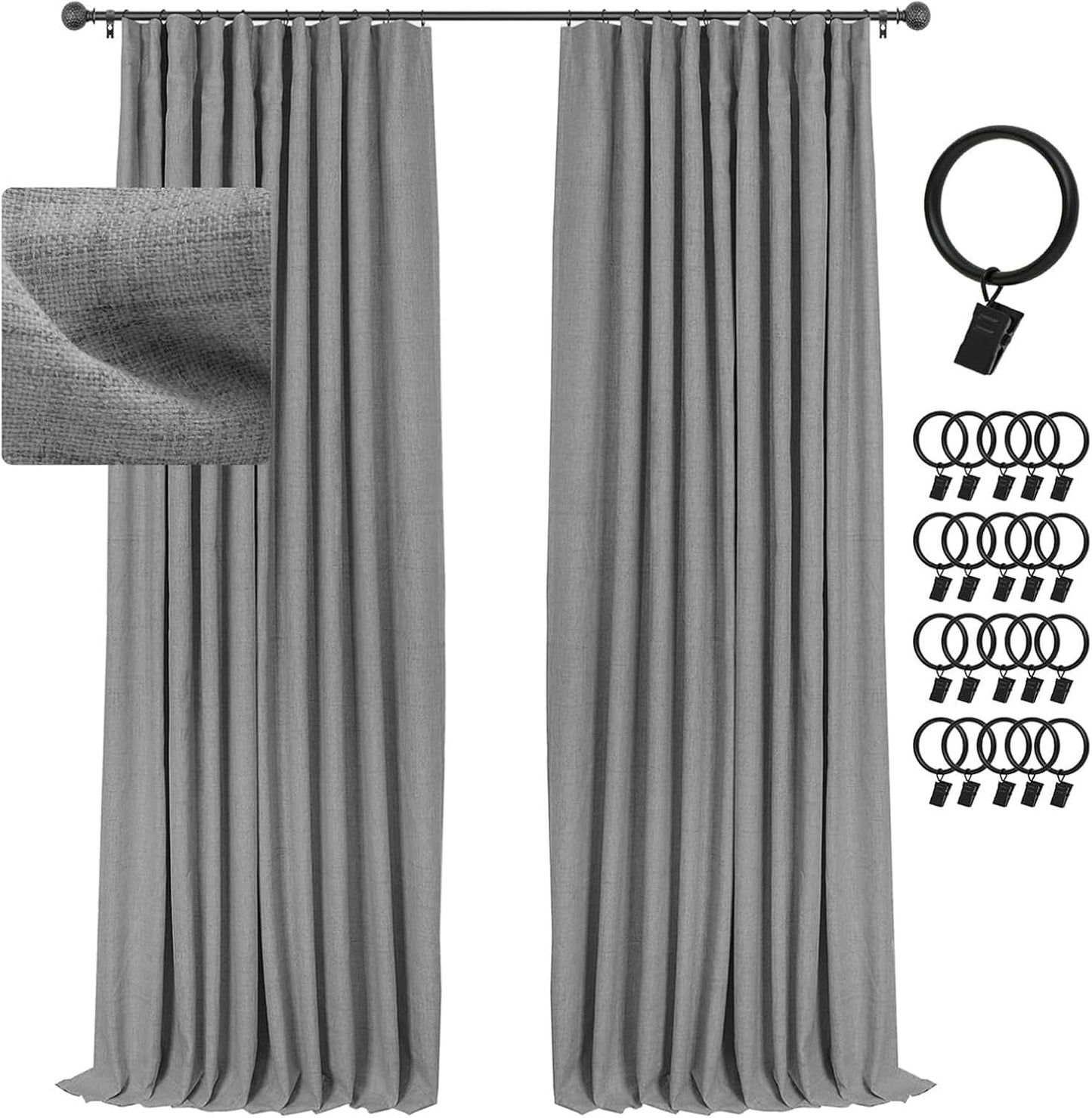 100% Blackout Curtains for Bedroom - Dark Grey Linen Drapes