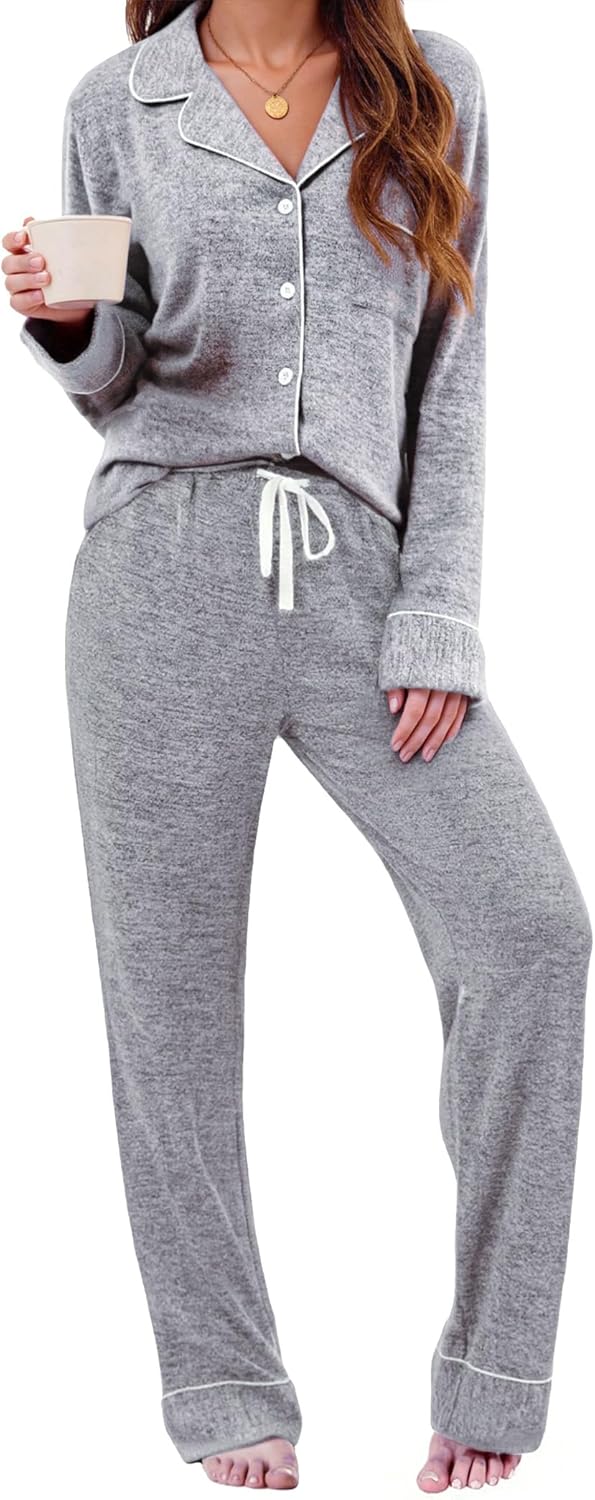 Leikar Button Up Pajama Set for Women: Soft & Comfortable PJs