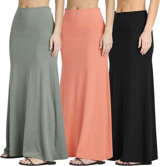Women's Ultra-Soft Flowy Maxi Skirts 3 Pack for All Sizes