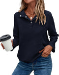 Womens Textured Henley V Neck Sweatshirt - Casual Fall Staple