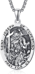 Sterling Silver St Joseph Necklace for Men - 22in Rolo Chain