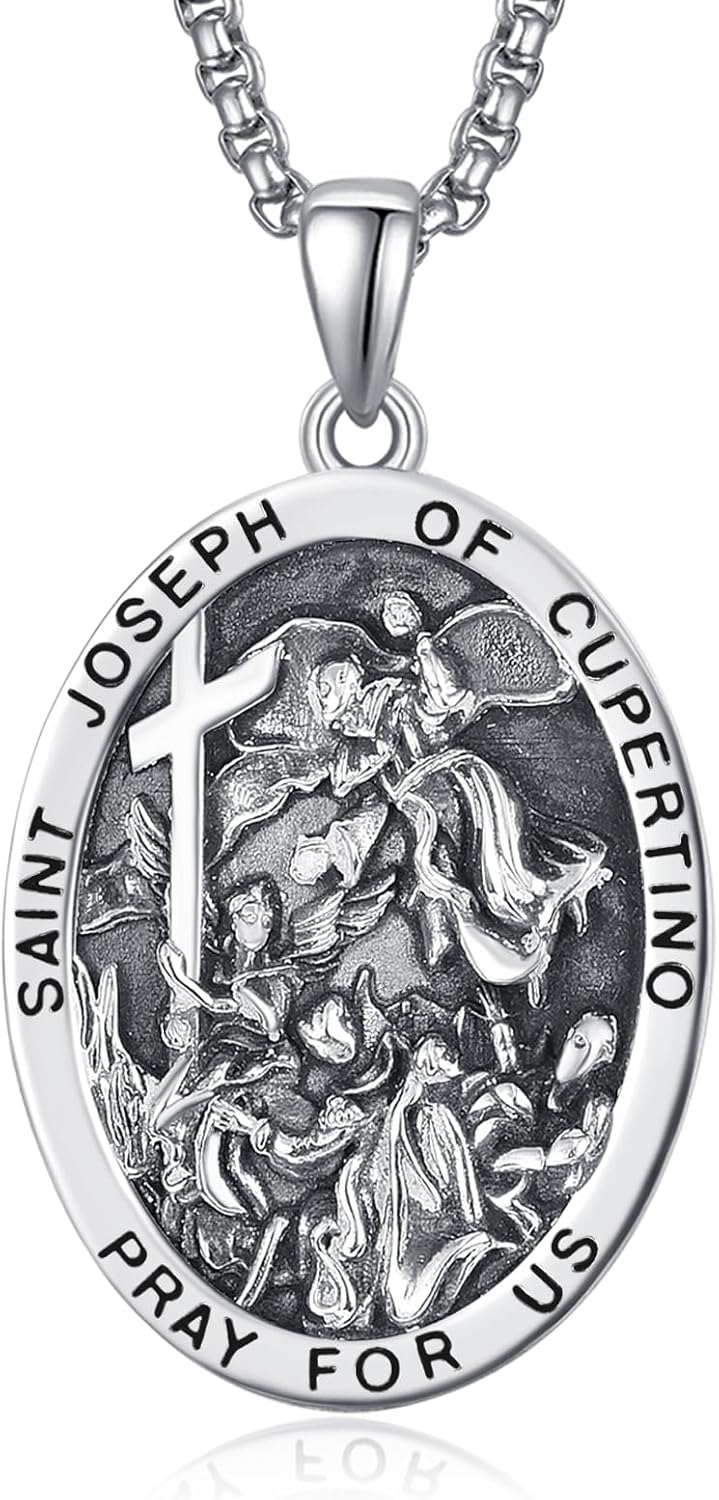 925 Sterling Silver Patron Saint Medals Amulet Necklace for Men