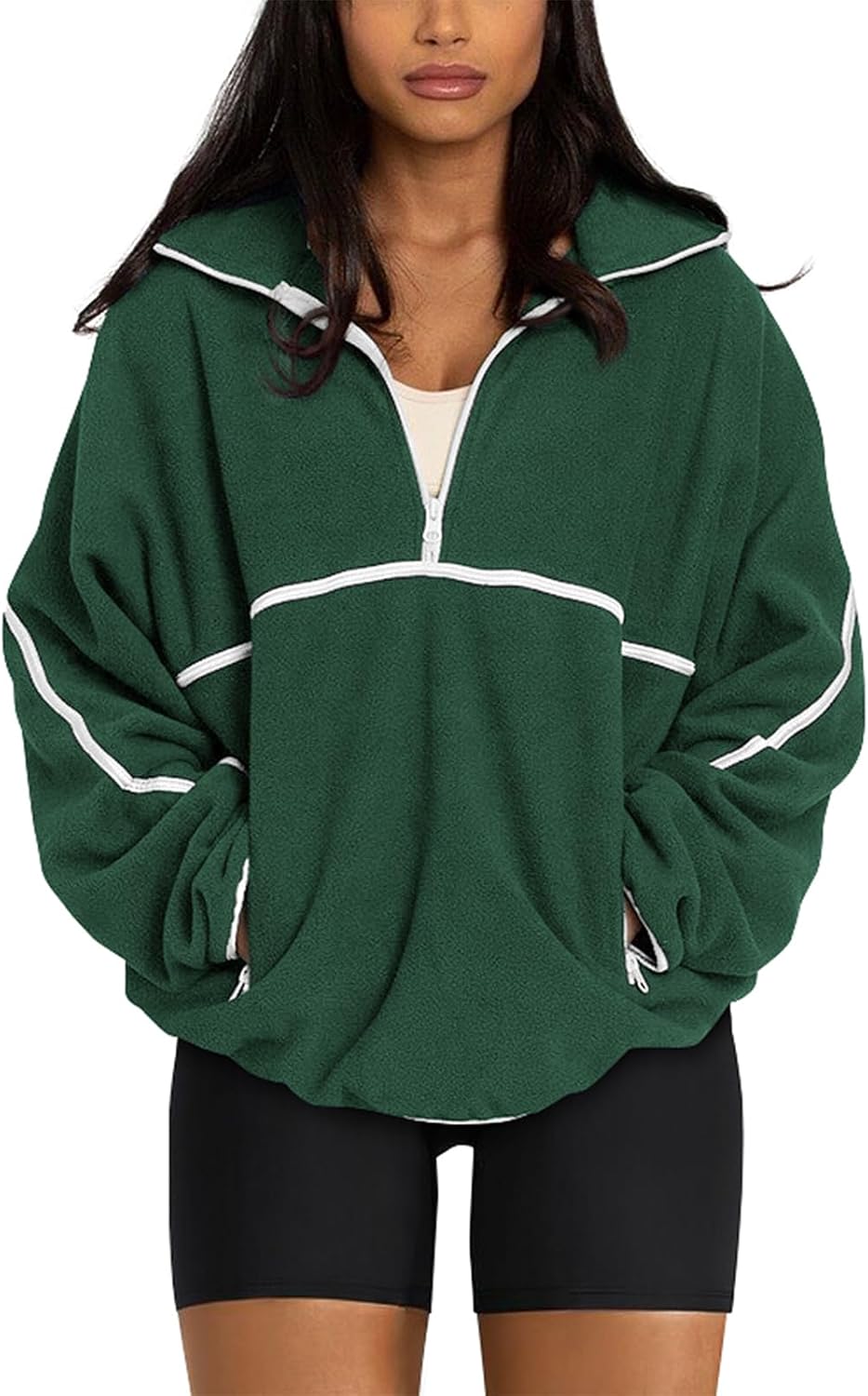 LASLULU Womens Half Zip Pullover Sherpa Fleece Jacket Cozy