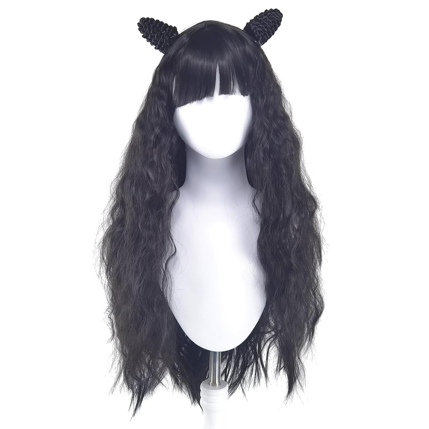 Nadja Cosplay Wig Long Black Wavy Wig with Bangs for Women