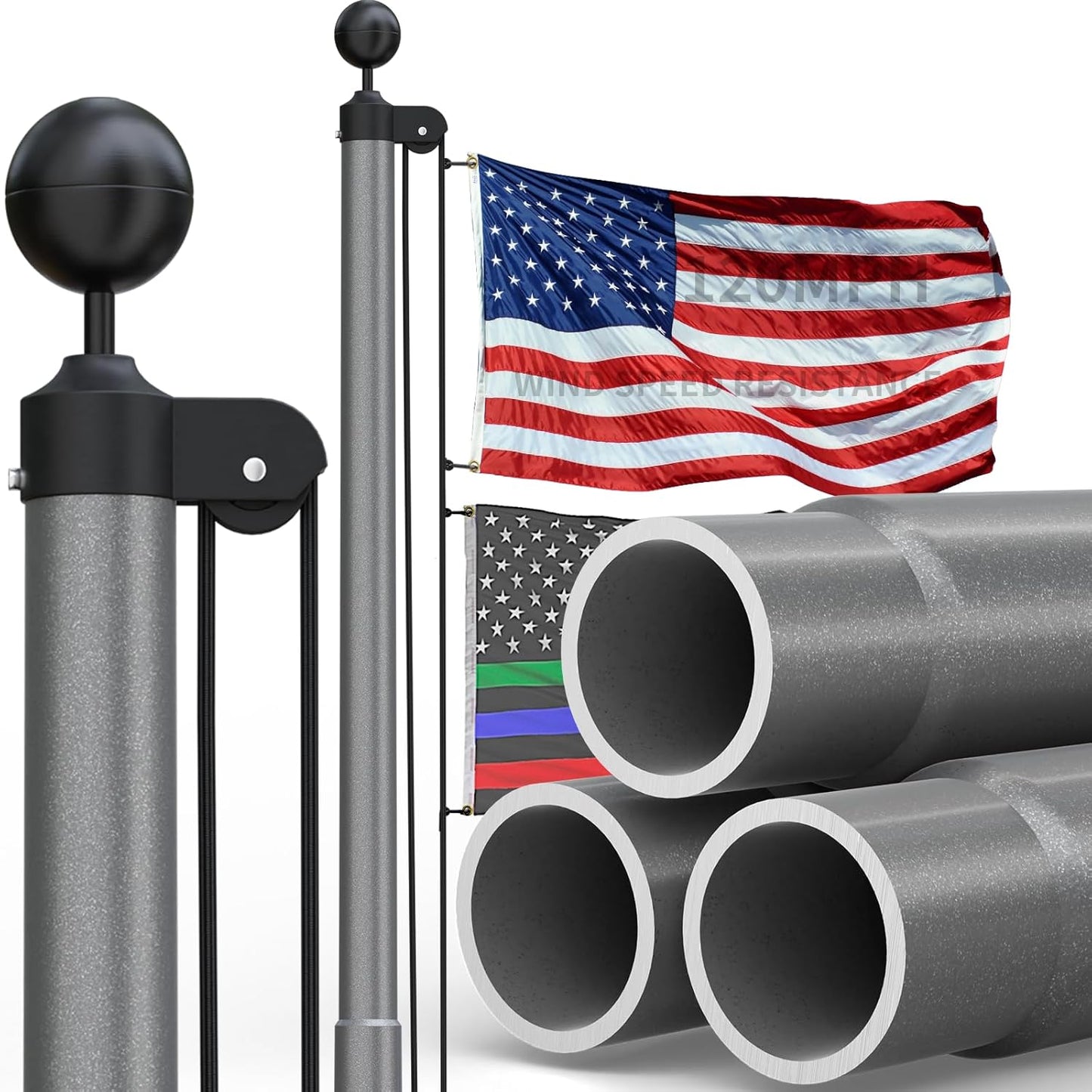 25FT Heavy Duty Aluminum Flagpole Kit for Outside House Use