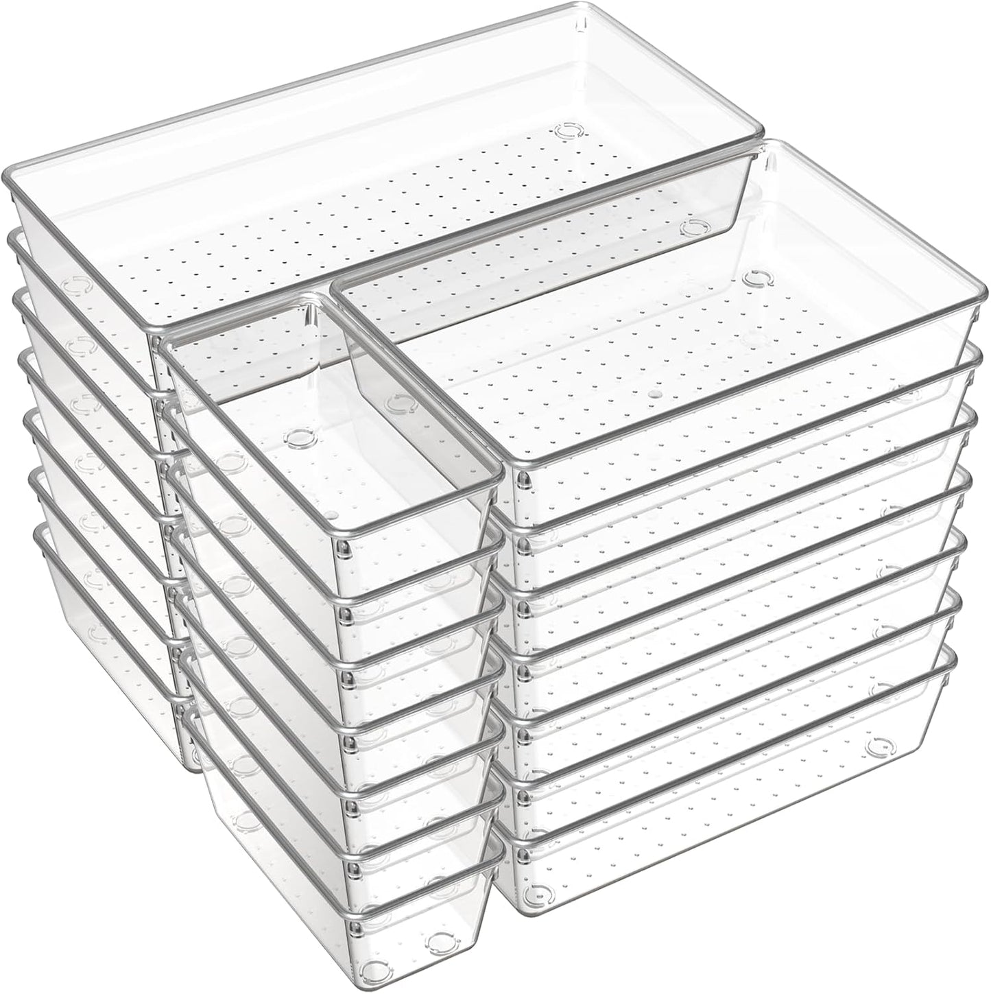 Criusia 21 Pack Large Clear Plastic Drawer Organizer Trays