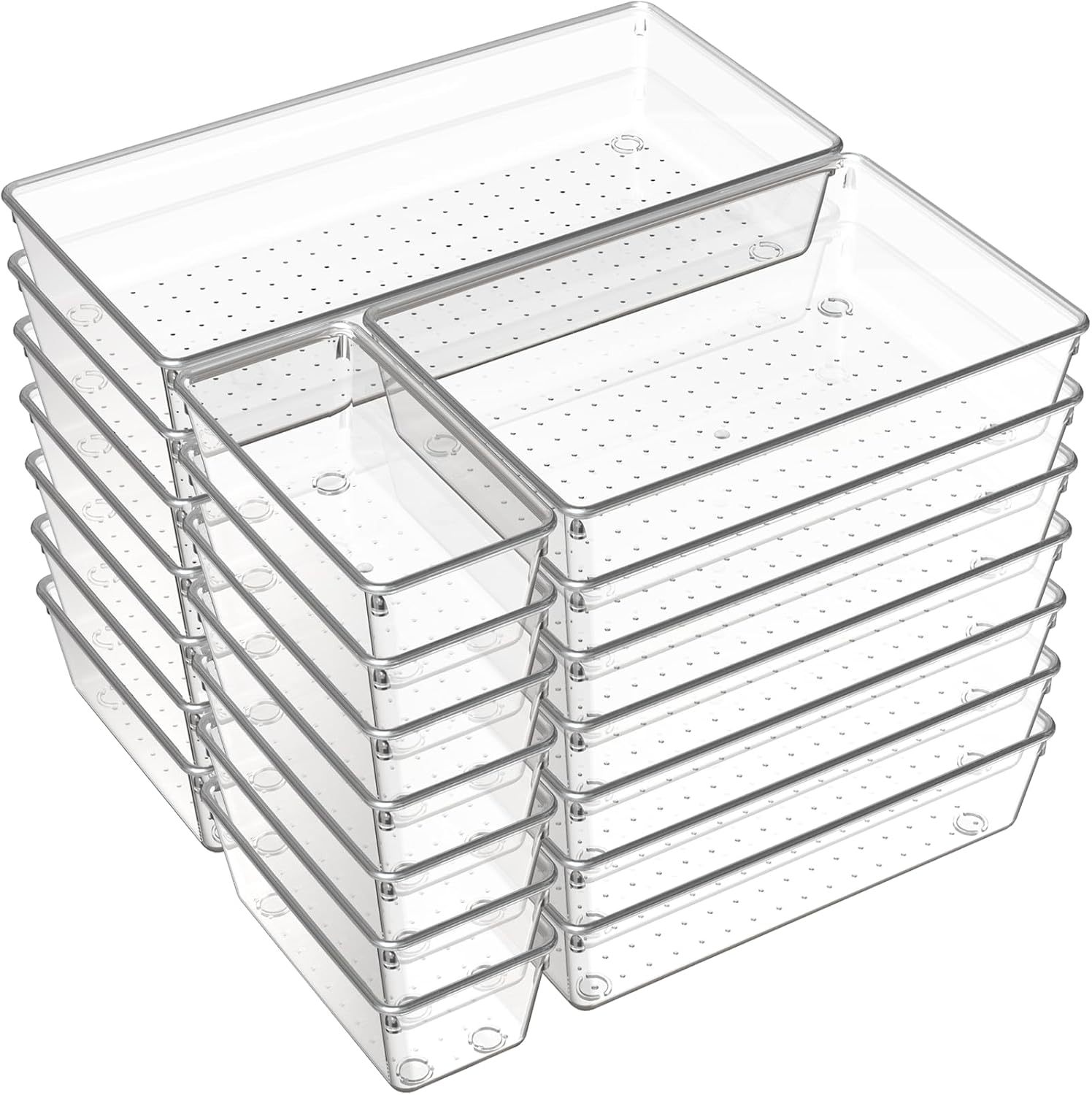 Criusia 21 Pack Large Clear Plastic Drawer Organizer Trays