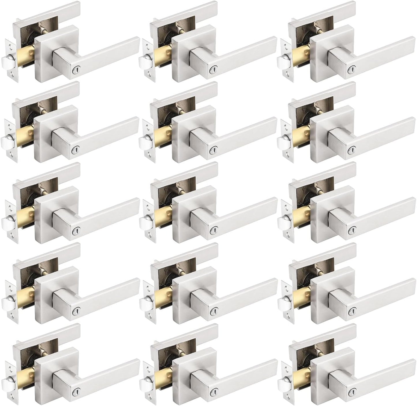 Gobrico Satin Nickel Square Door Levers with Privacy Lock Set