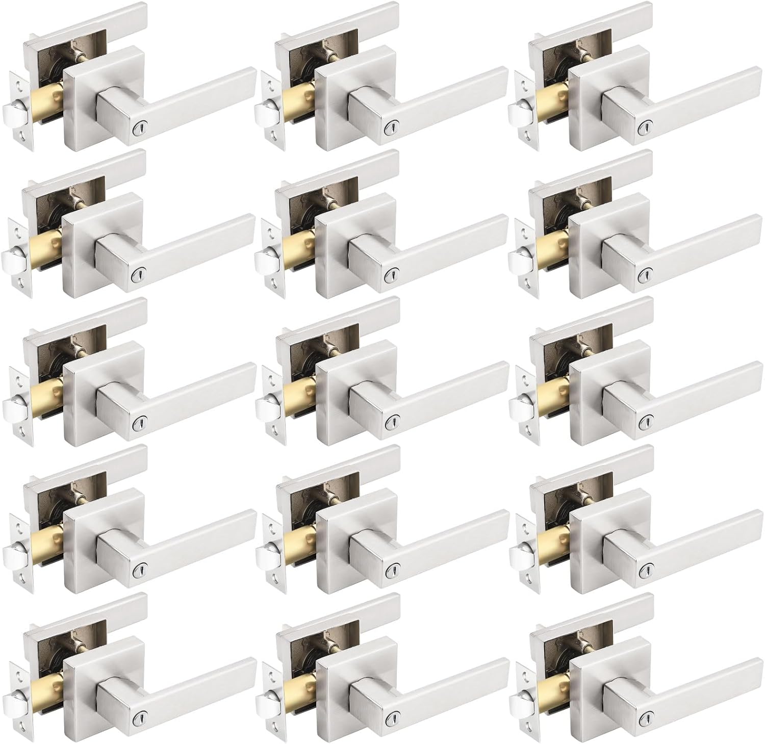 Gobrico Satin Nickel Square Door Levers with Privacy Lock Set