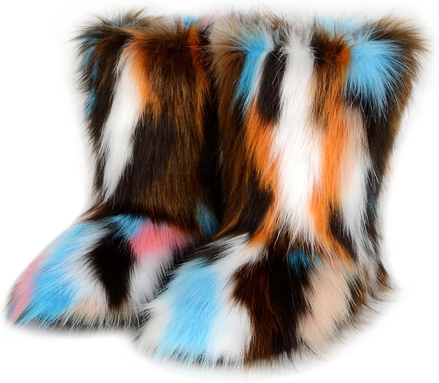 Furry Faux Fur Boots for Women - Cozy Mid Calf Snow Booties