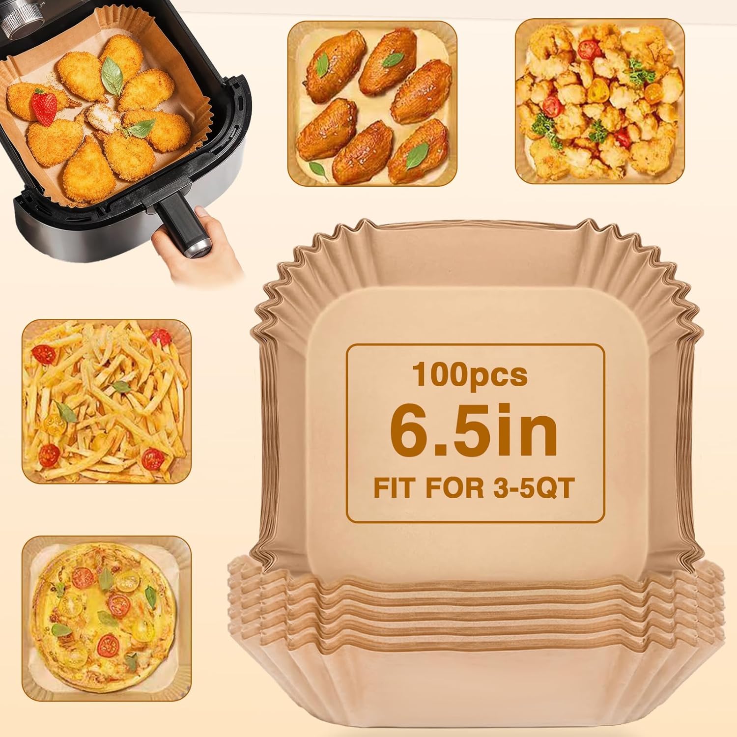 Nonstick Air Fryer Liners 100pcs - Mess-Free Cooking
