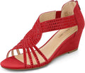 PIZZ ANNU Diana Low Wedge Sandals for Women - Sparkly (Style 755Y)