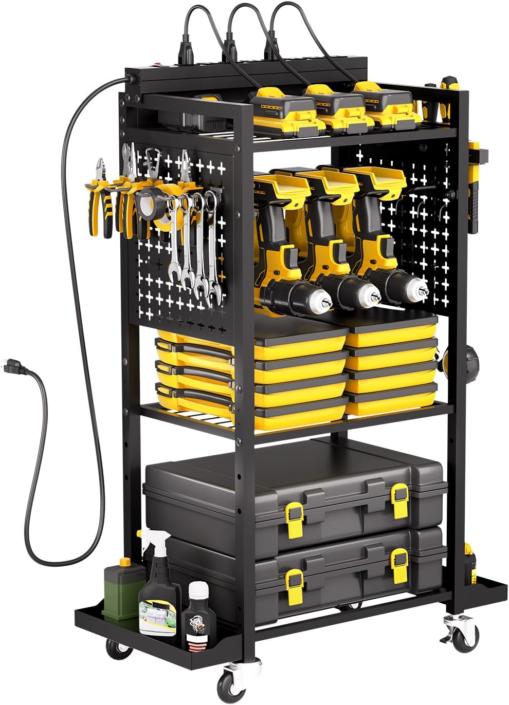VEVOR 4-Tier Tool Organizer Cart with Charging Station and Wheels