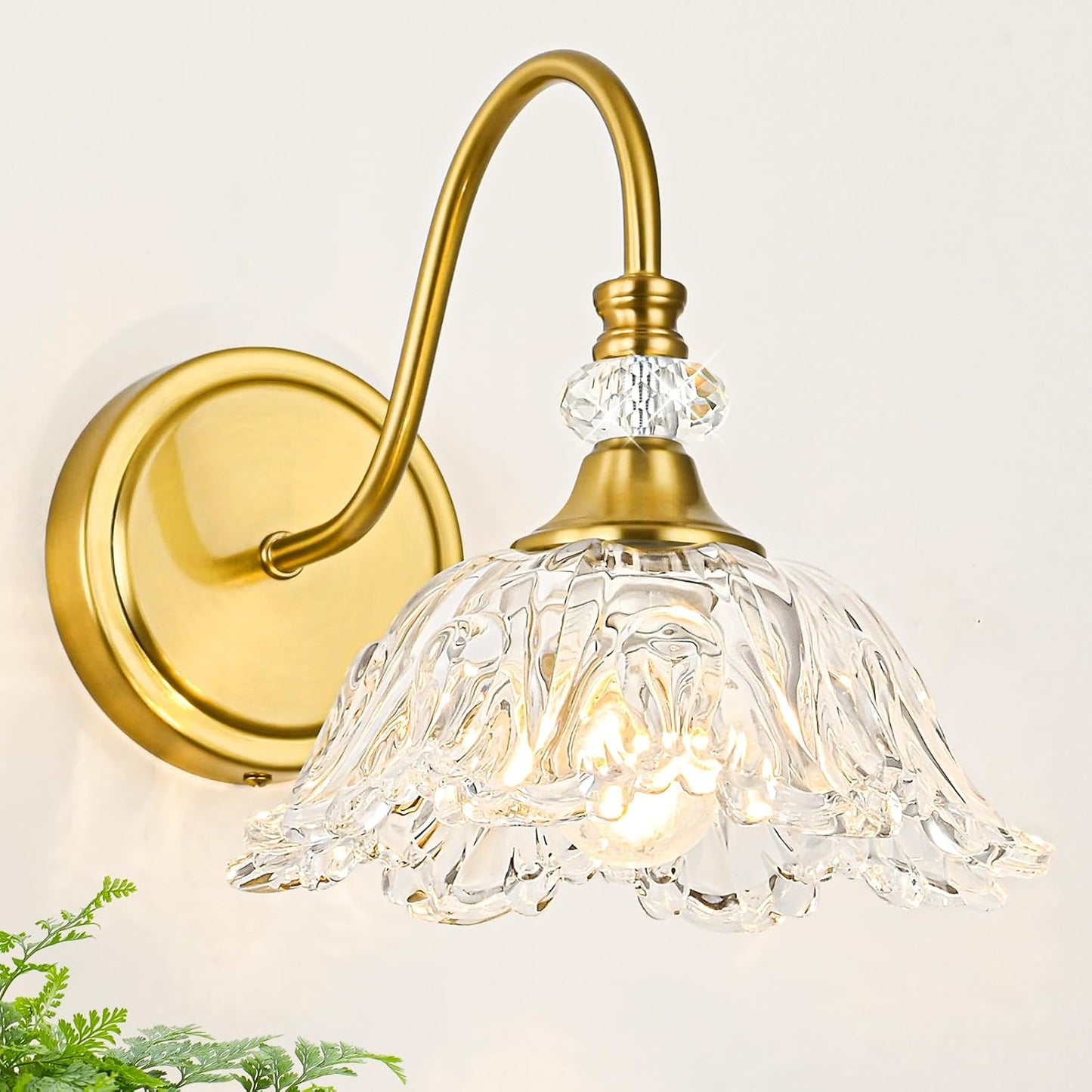 Gold Wall Sconce with Floral Glass Shade for Vintage Lighting