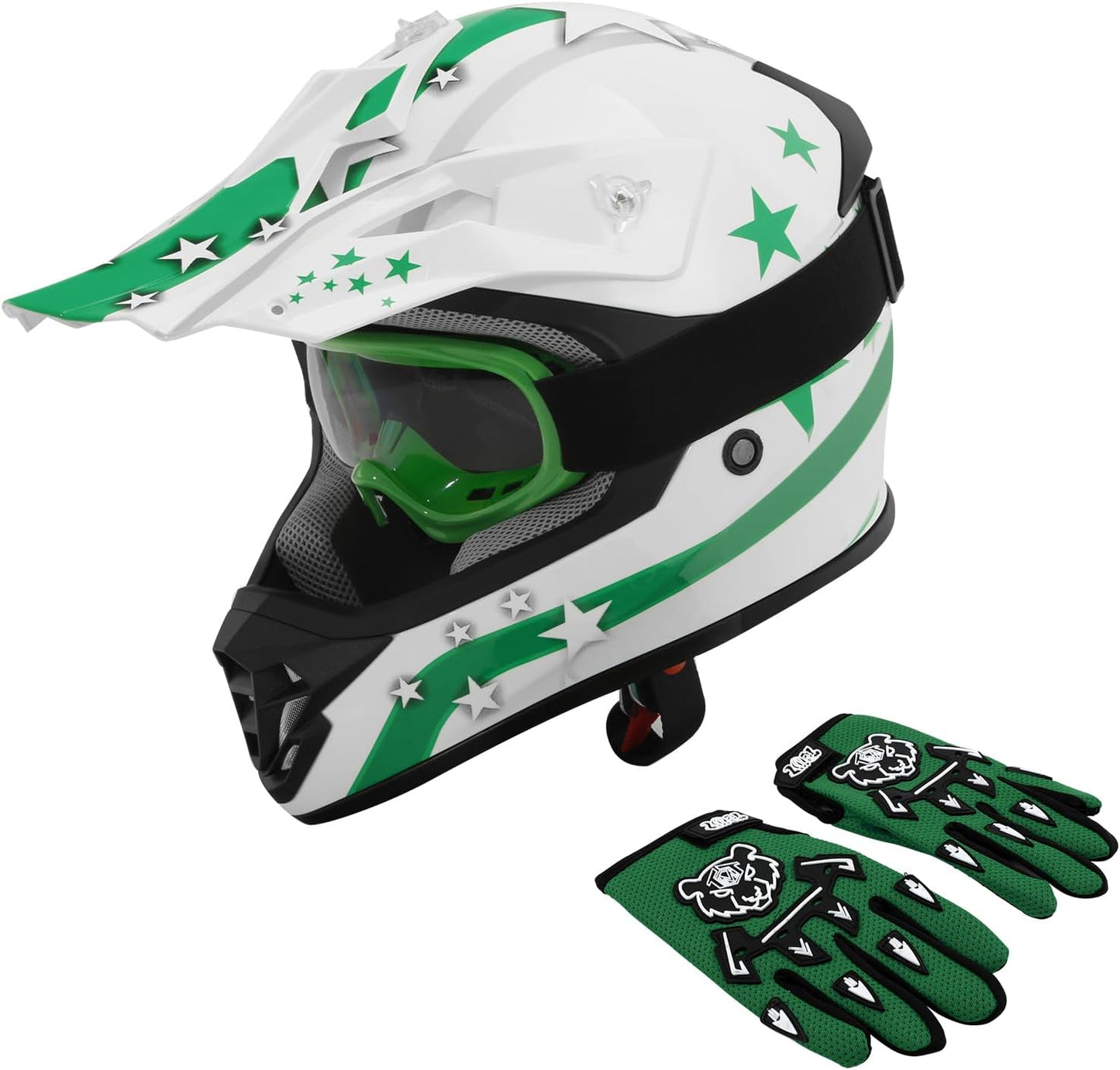 XFMT Youth Kids Motocross Offroad Helmet Goggles Gloves Set