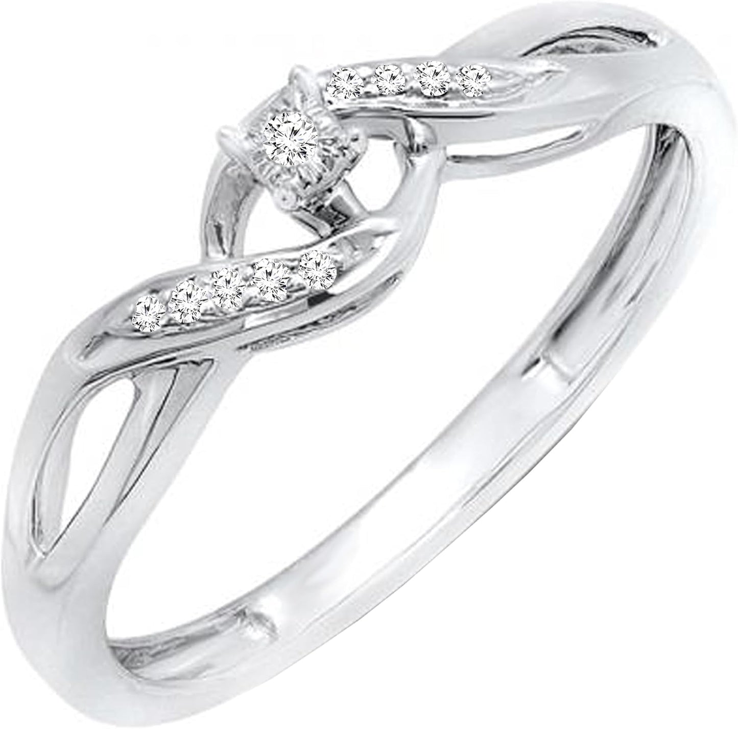 Round White Diamond Crossover Swirl Promise Engagement Ring