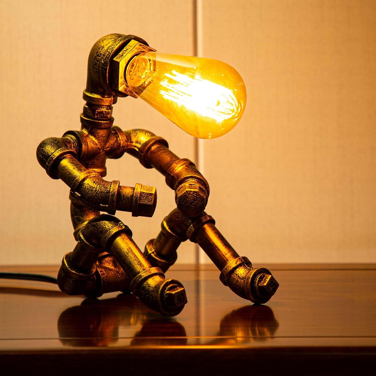 Steampunk Table Lamp - Vintage Industrial Robot Light for Home