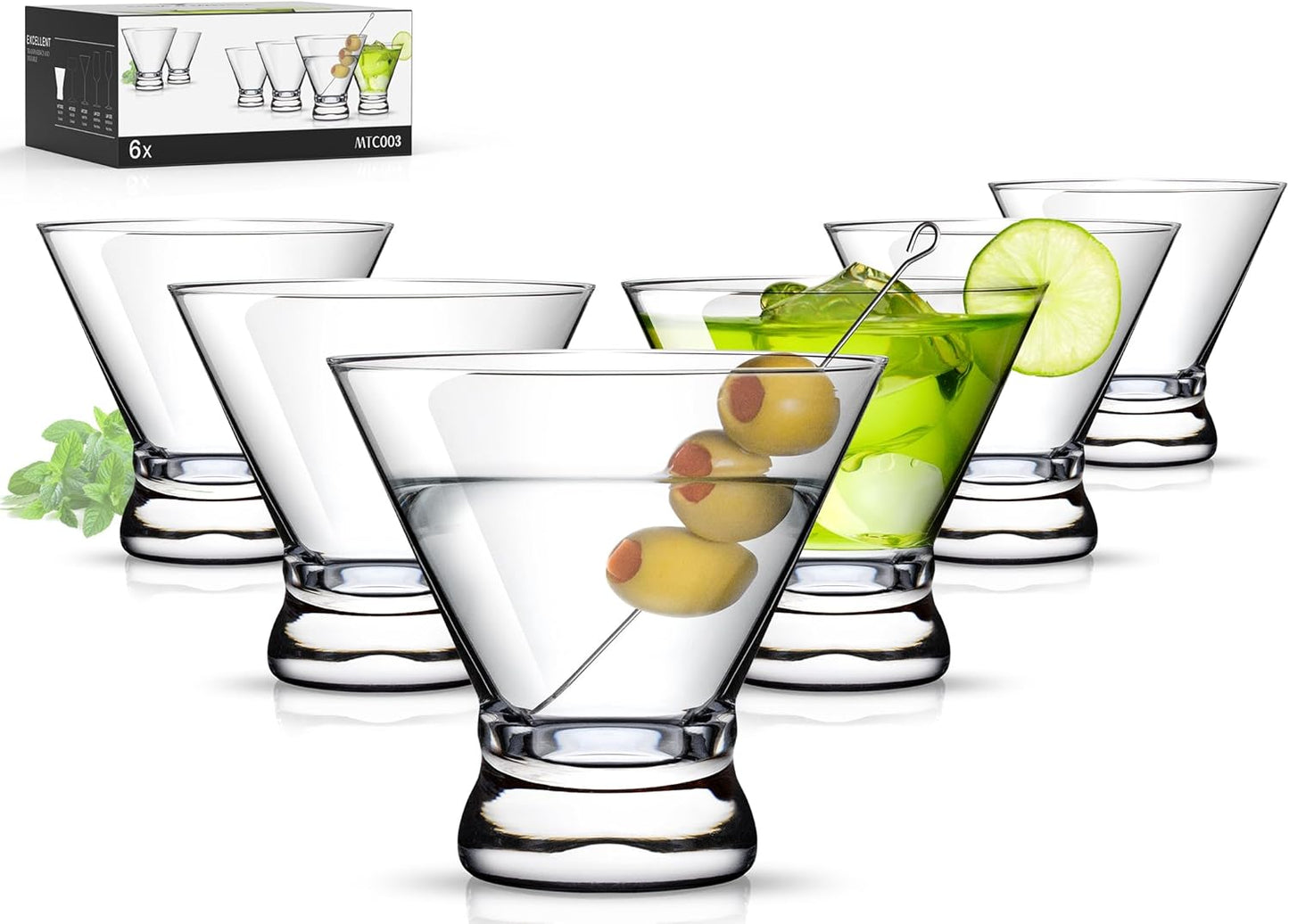 LUNA & MANTHA Set of 6 Stemless Martini Glasses - Elegant Cocktail Collection