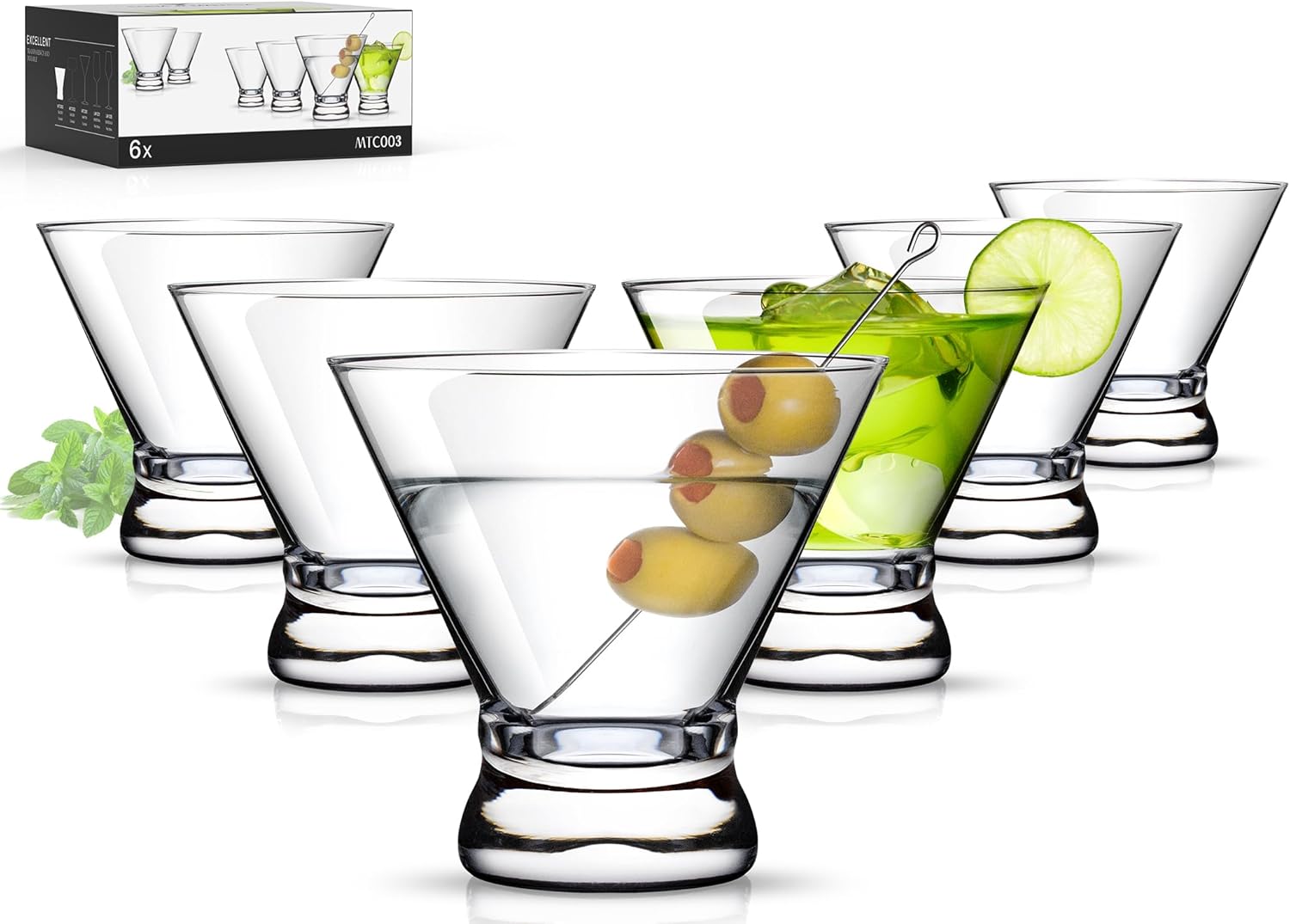 LUNA & MANTHA Set of 6 Stemless Martini Glasses - Elegant Cocktail Collection