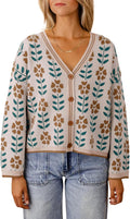 Elegant Floral V Neck Cardigan for Women by Saodimallsu