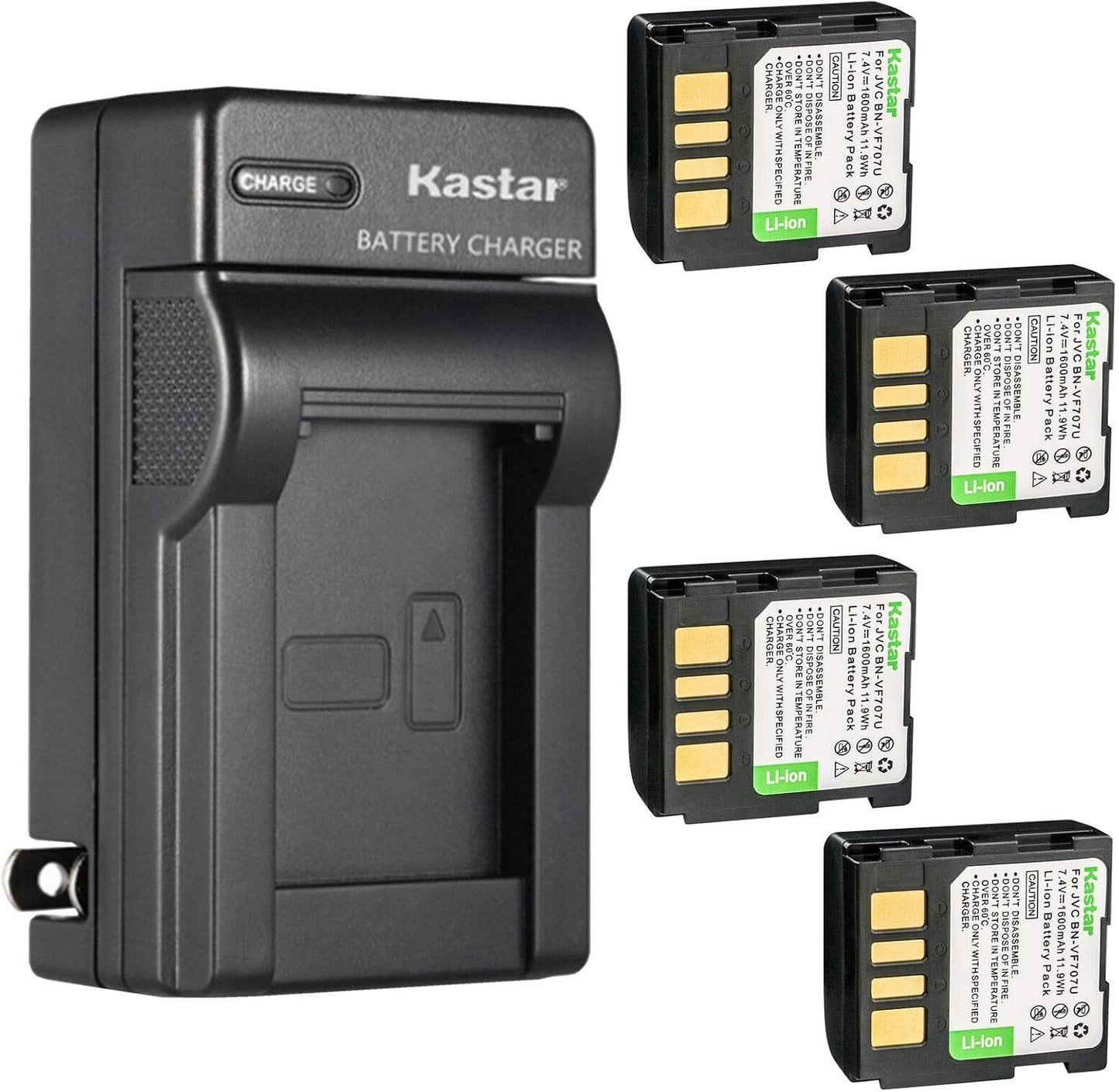 Kastar 4-Pack BN-VF707U Battery and Charger for JVC Cameras