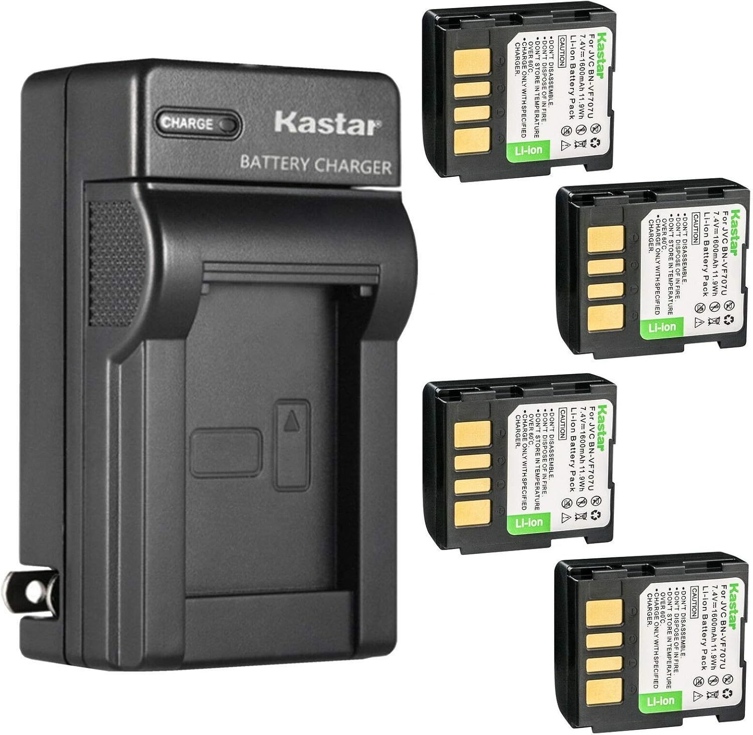 Kastar 4-Pack BN-VF707U Battery and Charger for JVC Cameras