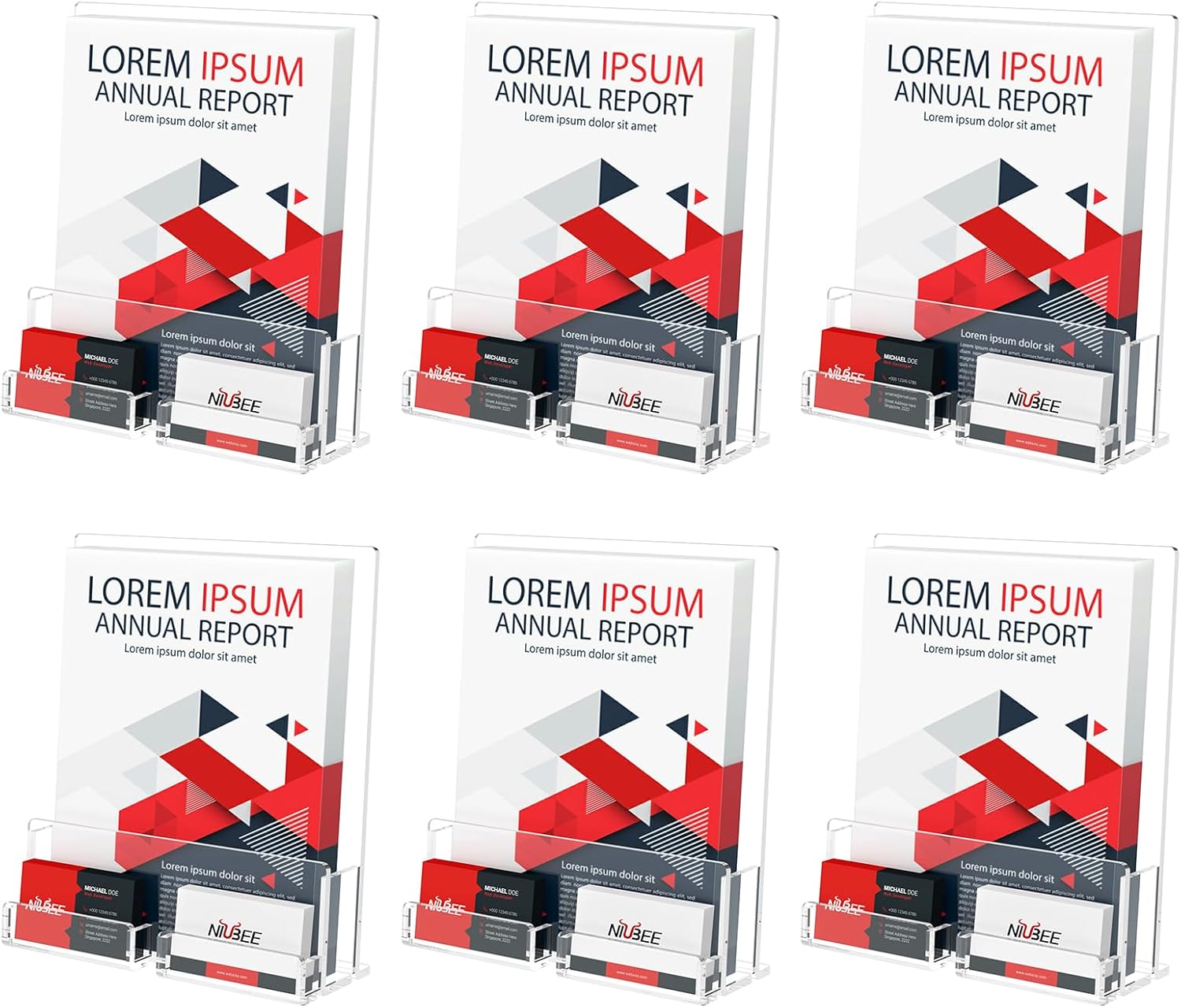 NIUBEE 6-Pack Acrylic Brochure Holder for Business Cards & More