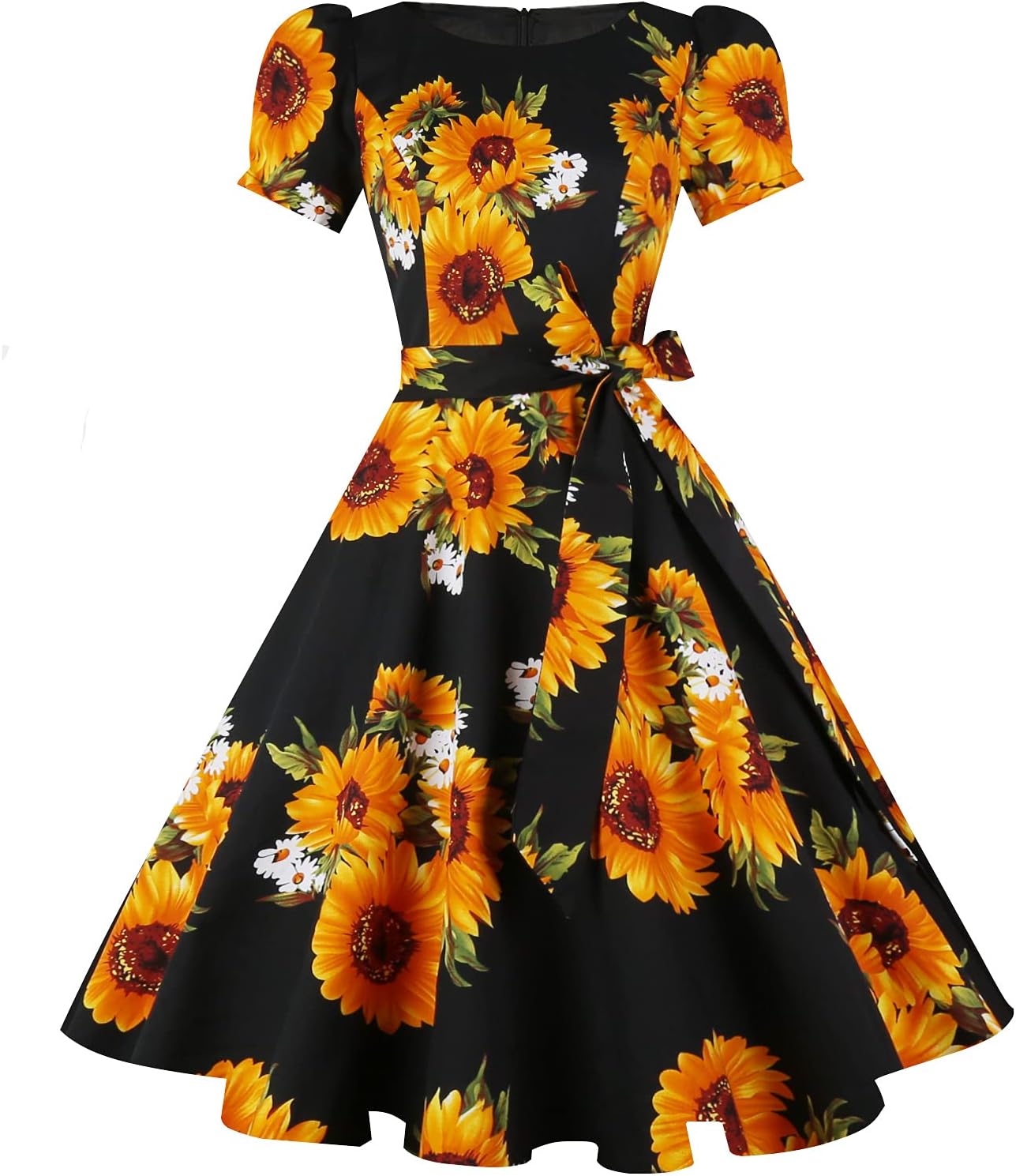 Vintage 1950s Cocktail Party Dress with Puff Sleeves for Women
