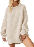 Saodimallsu Womens Oversized Sweater - Cozy Fuzzy Crew Neck Tunic
