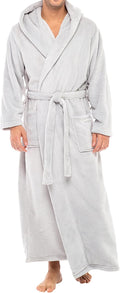 Mens Plush Fleece Hooded Robe XL Light Gray - Full Length Comfort