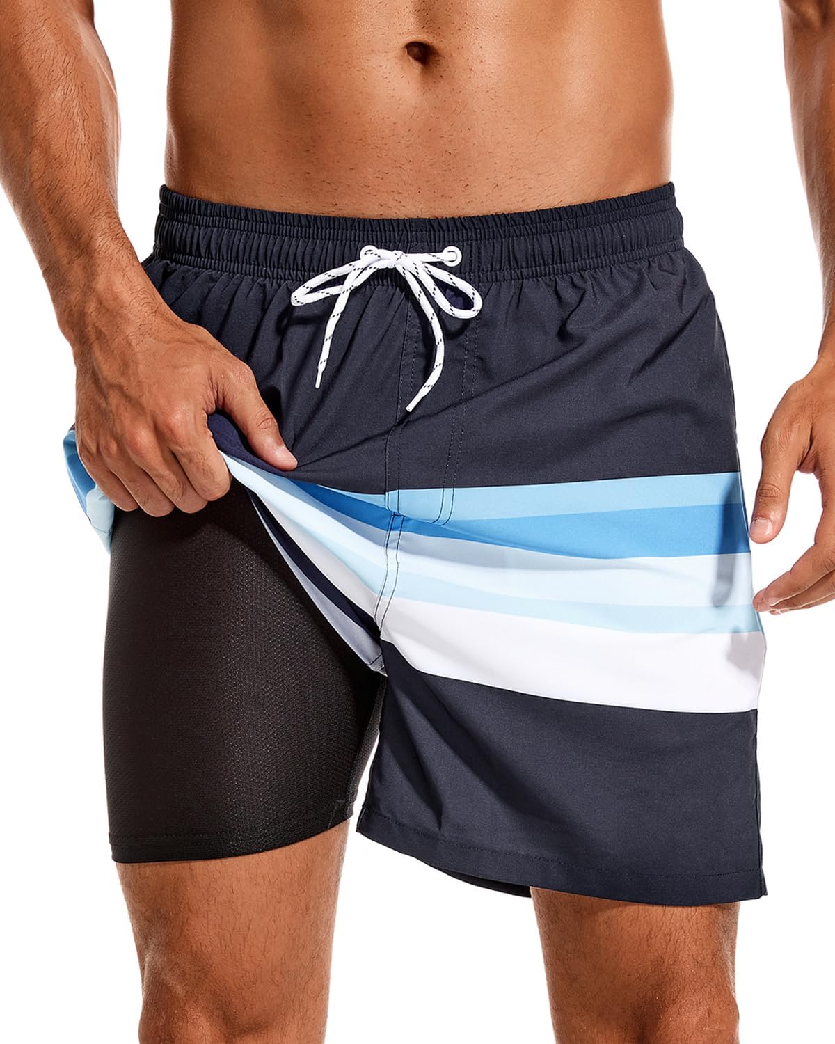 SILKWORLD Mens Swim Trunks with Compression Liner for Comfort