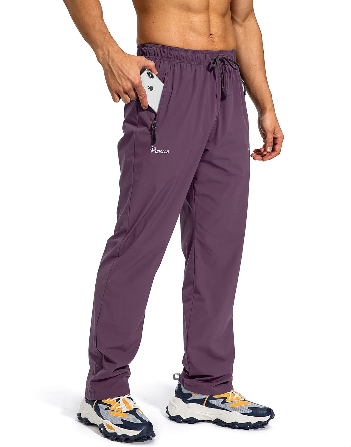 Pudolla Men's Workout Athletic Pants with Zipper Pockets