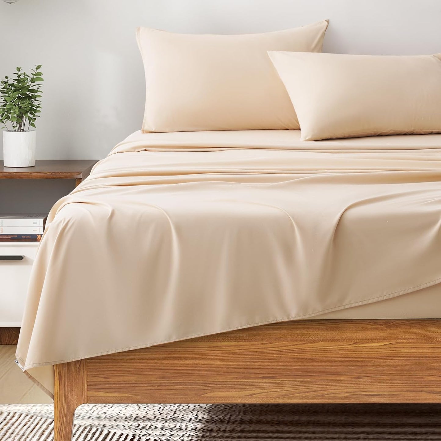 Cal King Size 4 Piece Sheet Set by USXIBEI - Beige Luxury