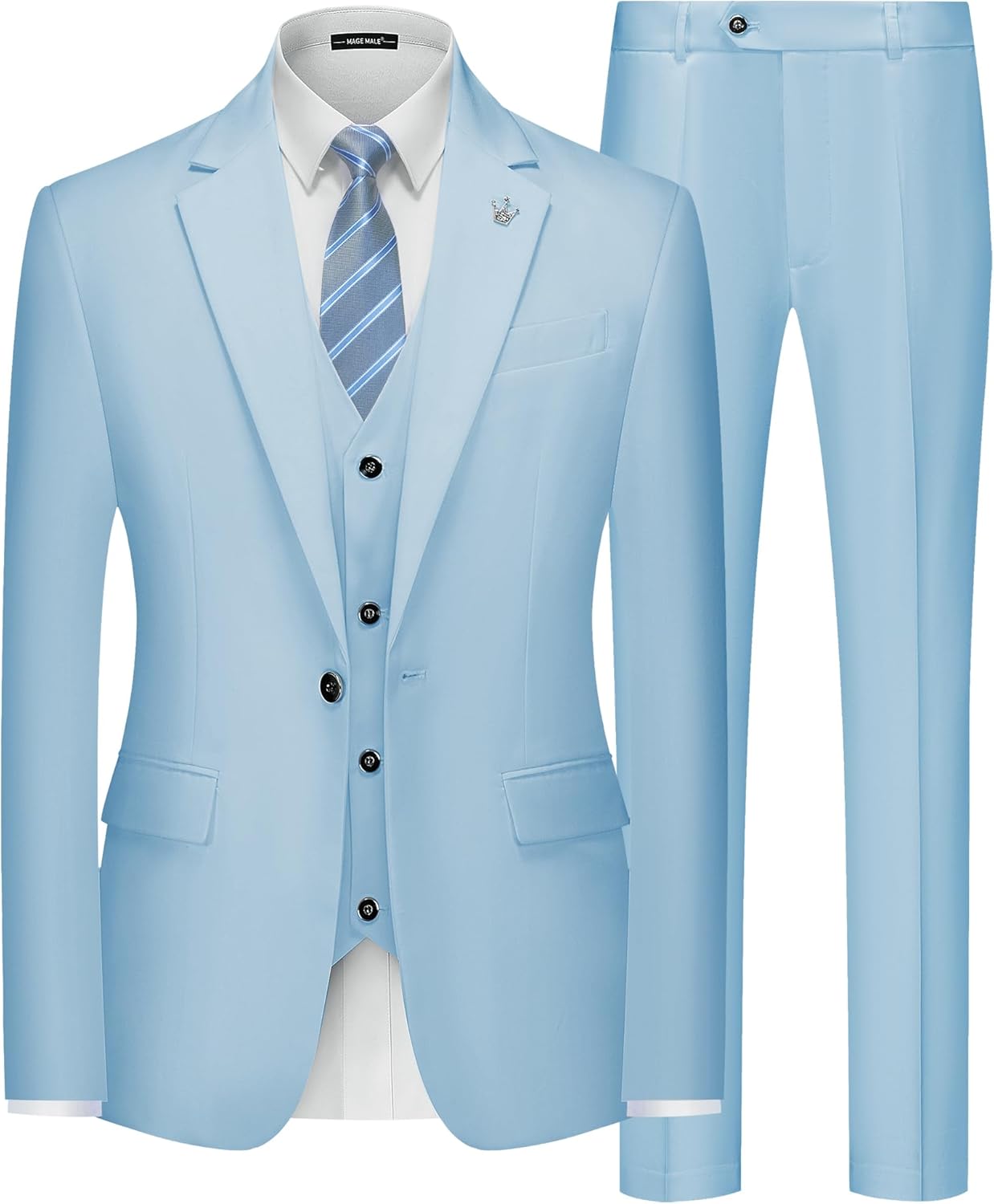 MAGE MALE Slim Fit 3 Piece Tuxedo Suit for Weddings and Parties