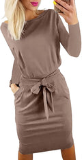 Women's Fall Bodycon Party Dress with Tie Waist - Fitted Knee Length