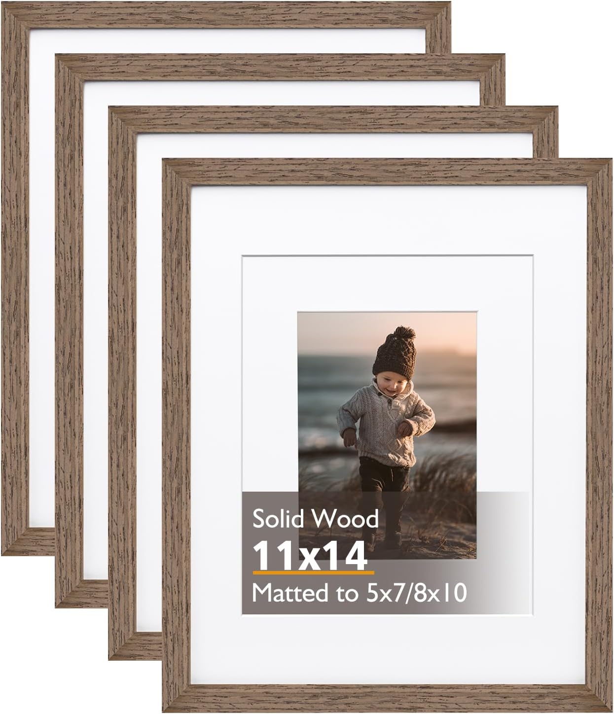 Rustic Brown 11x14 Picture Frame Set of 4 for Wall and Tabletop