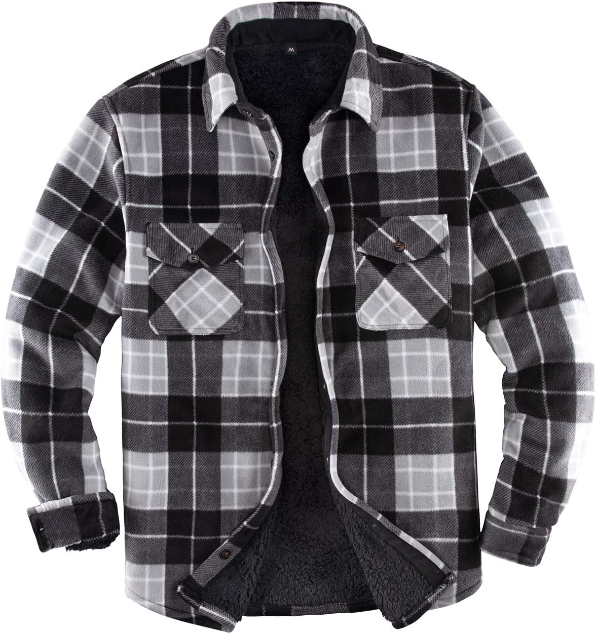 ZENTHACE Men's Warm Sherpa Lined Fleece Plaid Flannel Shirt Jacket