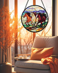 Stained Glass Window Hanging Galloping Horses Sun Catcher - Colorful