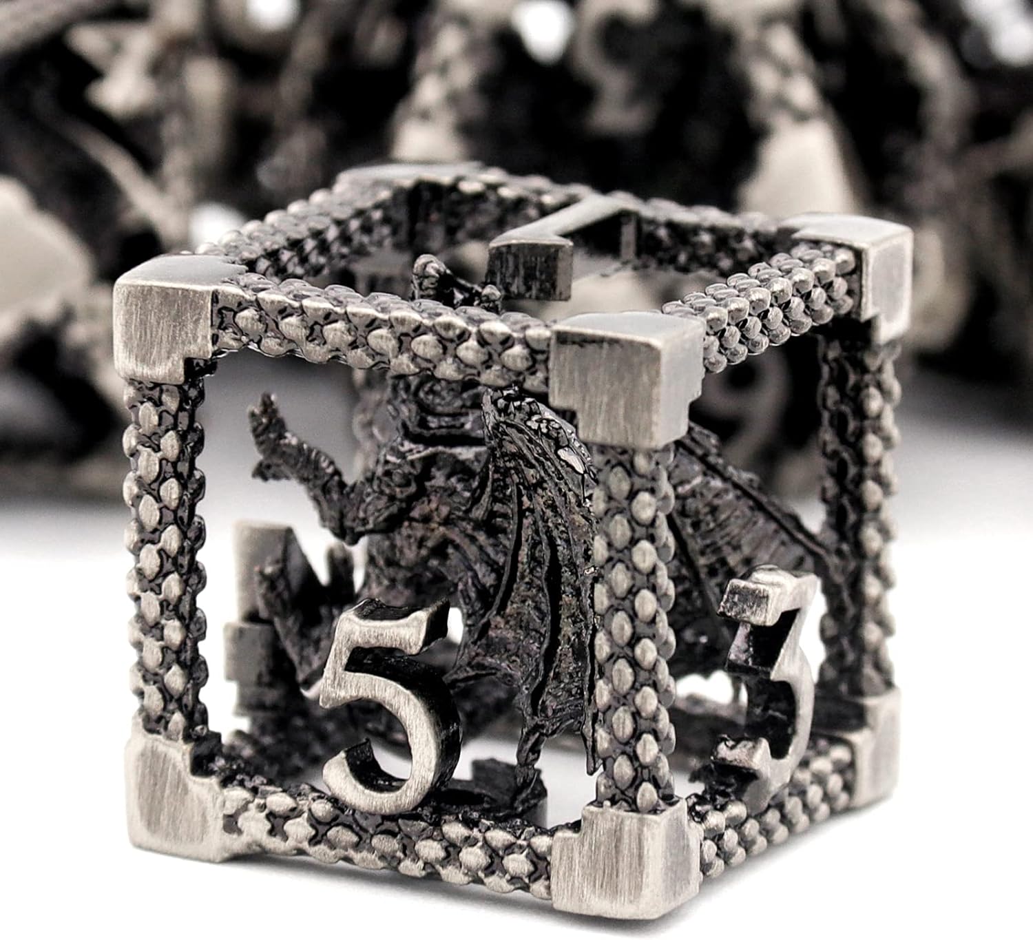 D&D Metal Hollow Dragon Dice Set for Tabletop RPG Enthusiasts