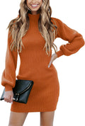 ANRABESS Long Sleeve Turtle Mock Neck Rib Knit Bodycon Mini Dress Size