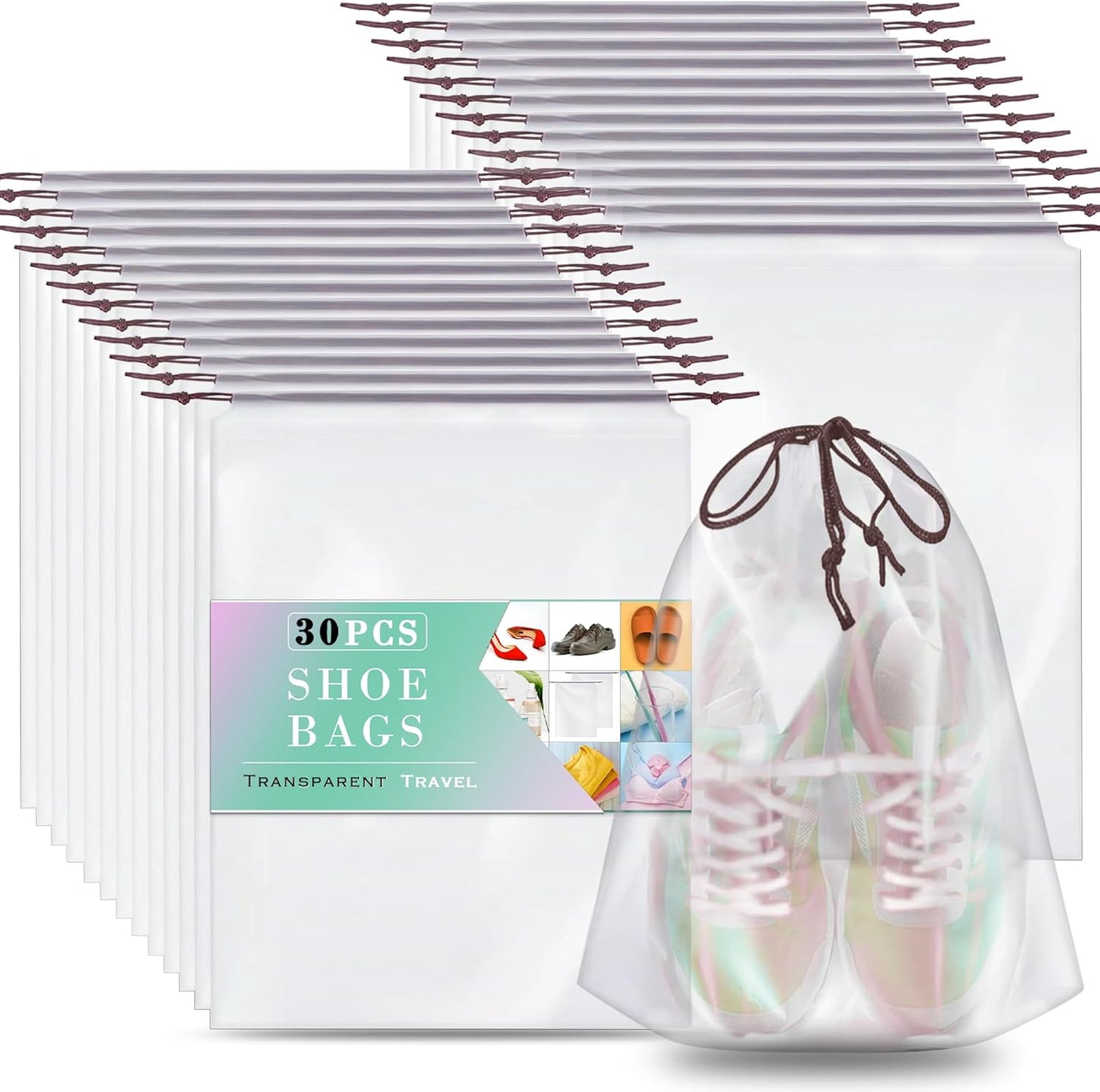 Clear Shoe Bags 30 Pack - Organize & Protect Shoes!