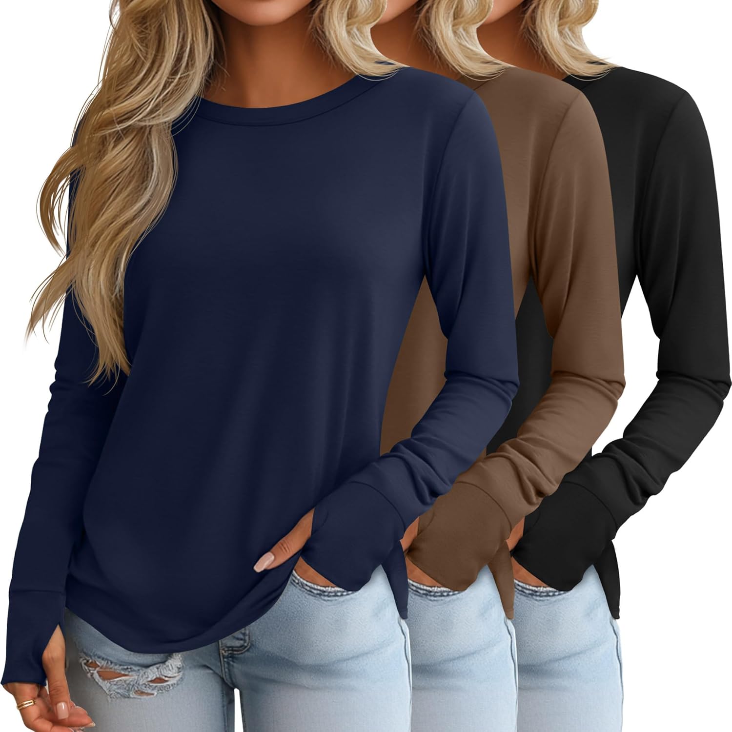 Huukeay Women's Long Sleeve Shirts with Thumb Holes - Trendy Tops