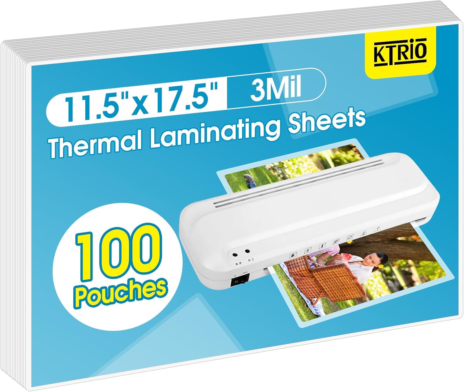 KTRIO 11.5x17.5 100 Pack Laminating Sheets - Crystal Clear Protection