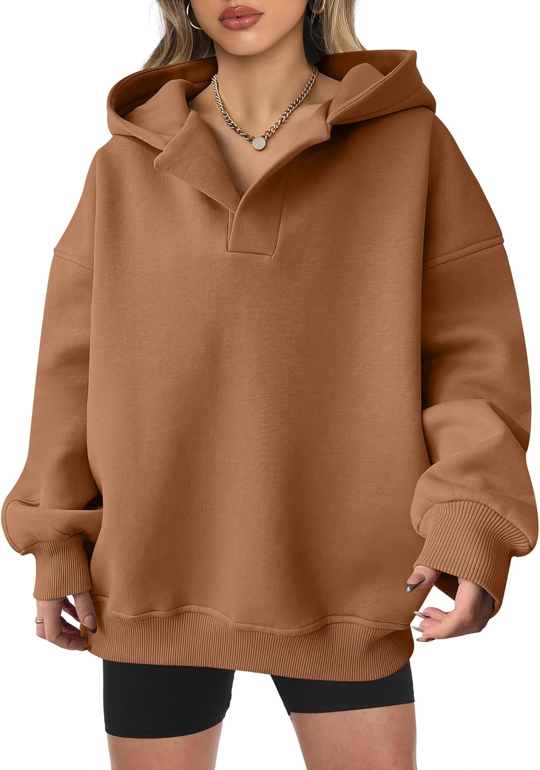 ANRABESS Womens Oversized Hoodies V Neck Sweatshirts