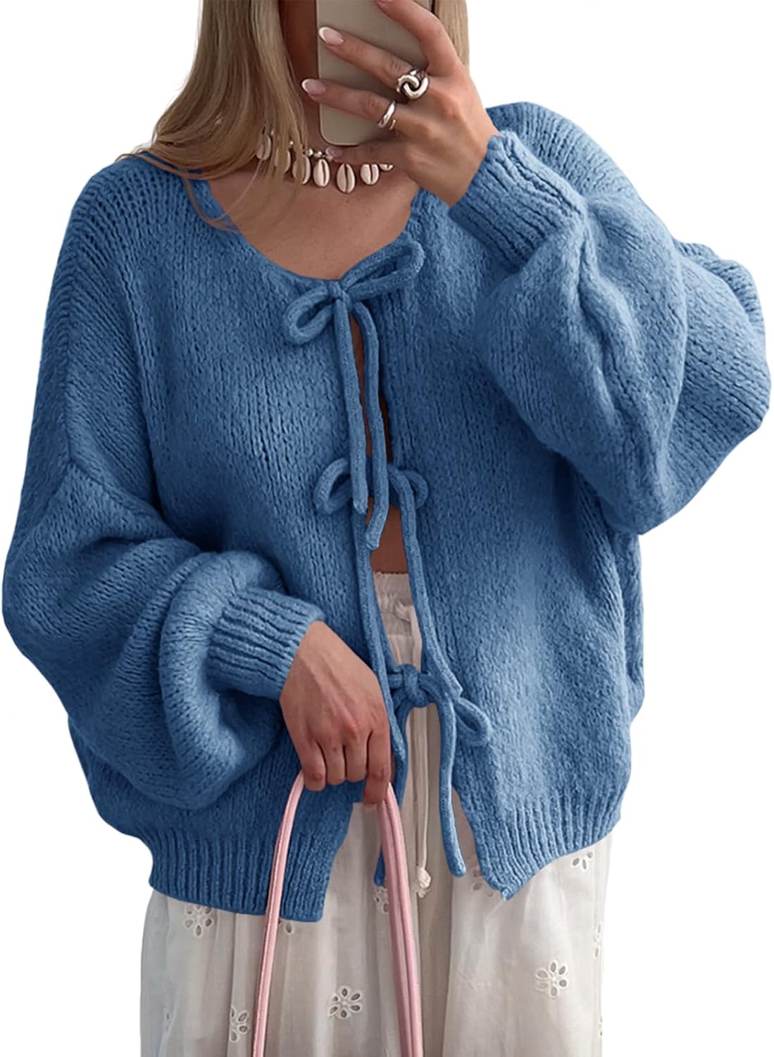 Saodimallsu Womens Tie Front Cardigan Sweaters for Fall Style