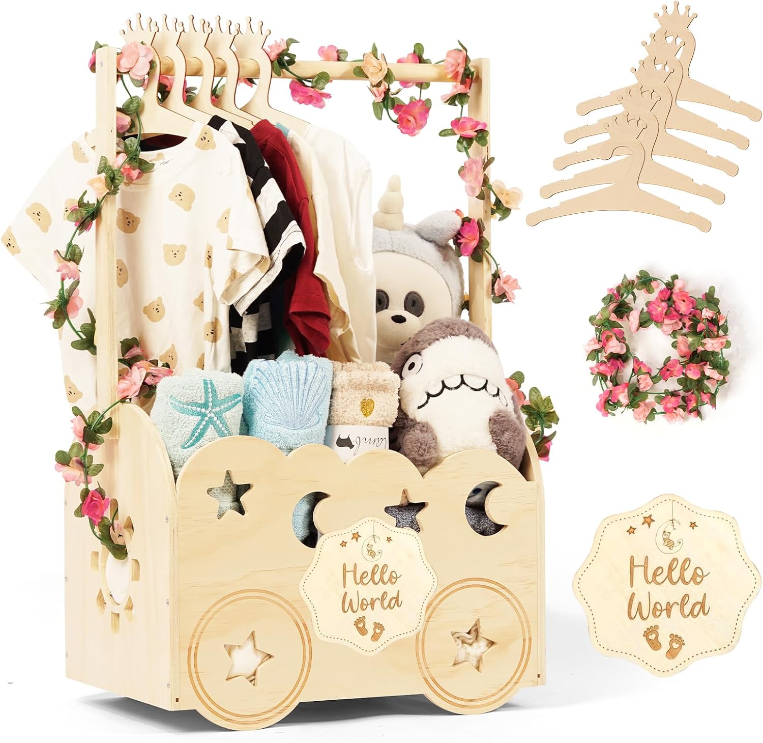 Wooden Baby Shower Basket with Hanger Rack by TDHZXEM