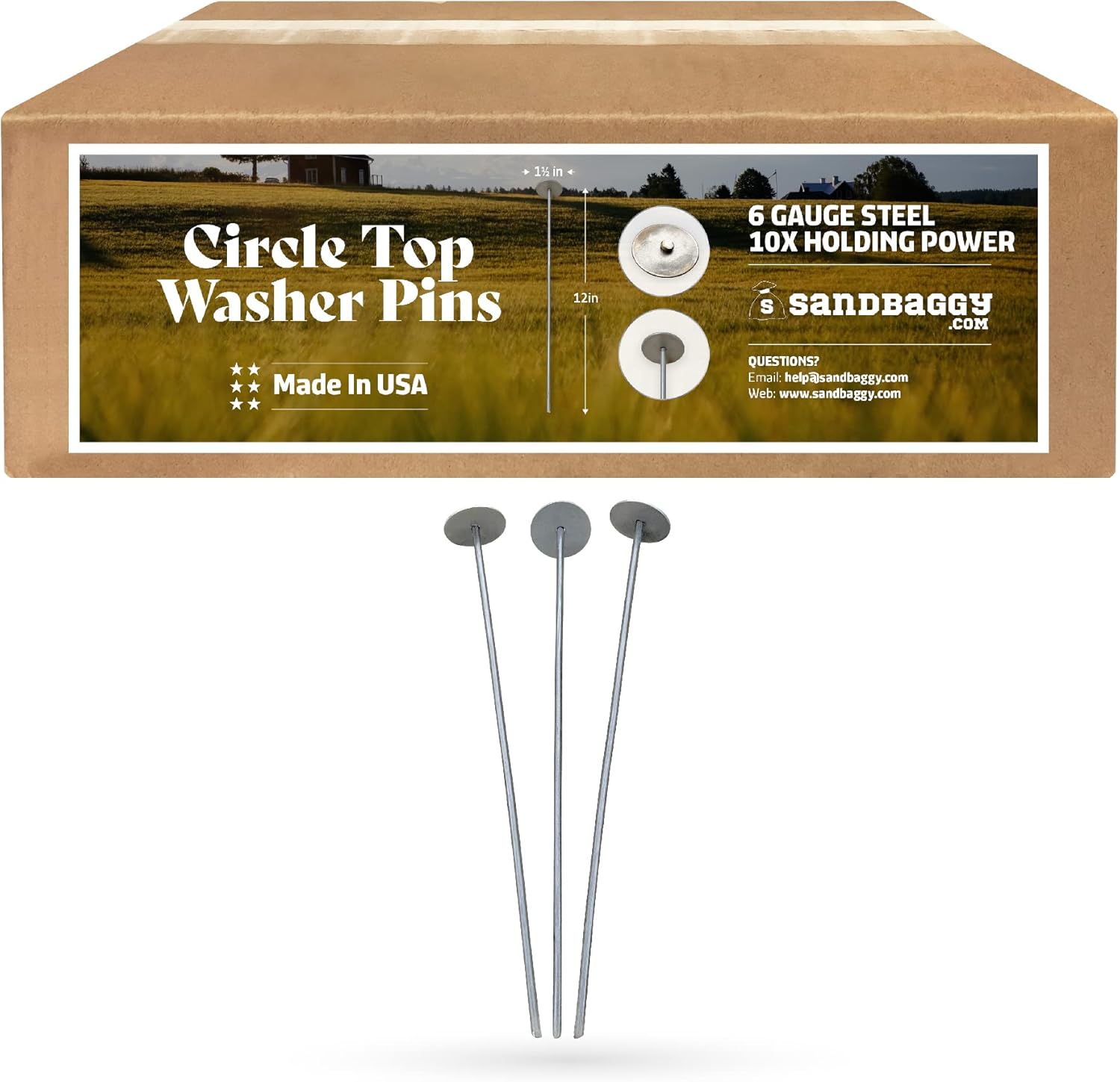 Sandbaggy 12-inch Circle Top Pins - Heavy Duty Landscape Staples