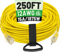 250 ft 12/3 Outdoor Extension Cord Waterproof Heavy Duty - Long Reach