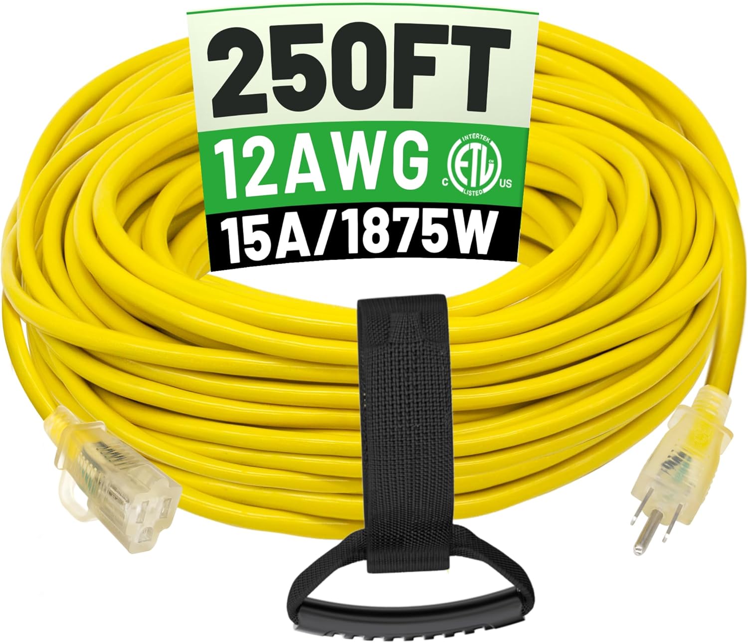 250 ft Heavy Duty Outdoor Extension Cord Waterproof 12 Gauge