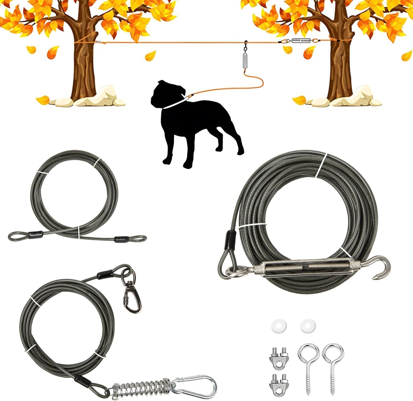 Heavy-Duty Dog Tie-Out Cable Runner System for Yard & Camping